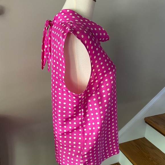 J. Crew Mock Neck Pink Polka Dot  Silk Top 6 - Picture 6 of 10